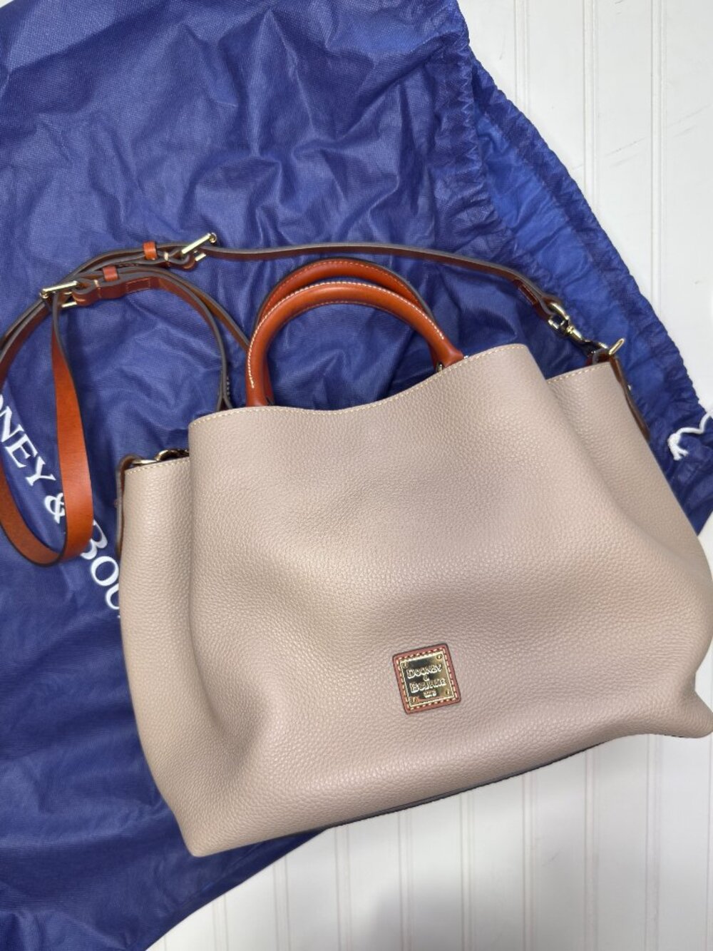 Dooney & Bourke Large Barlow Lucca Leather Satchel Taupe Brown